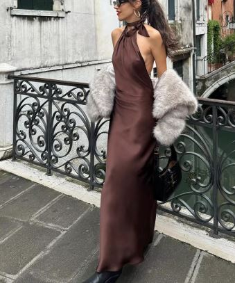 Sarina - Satin silk halterneck dress