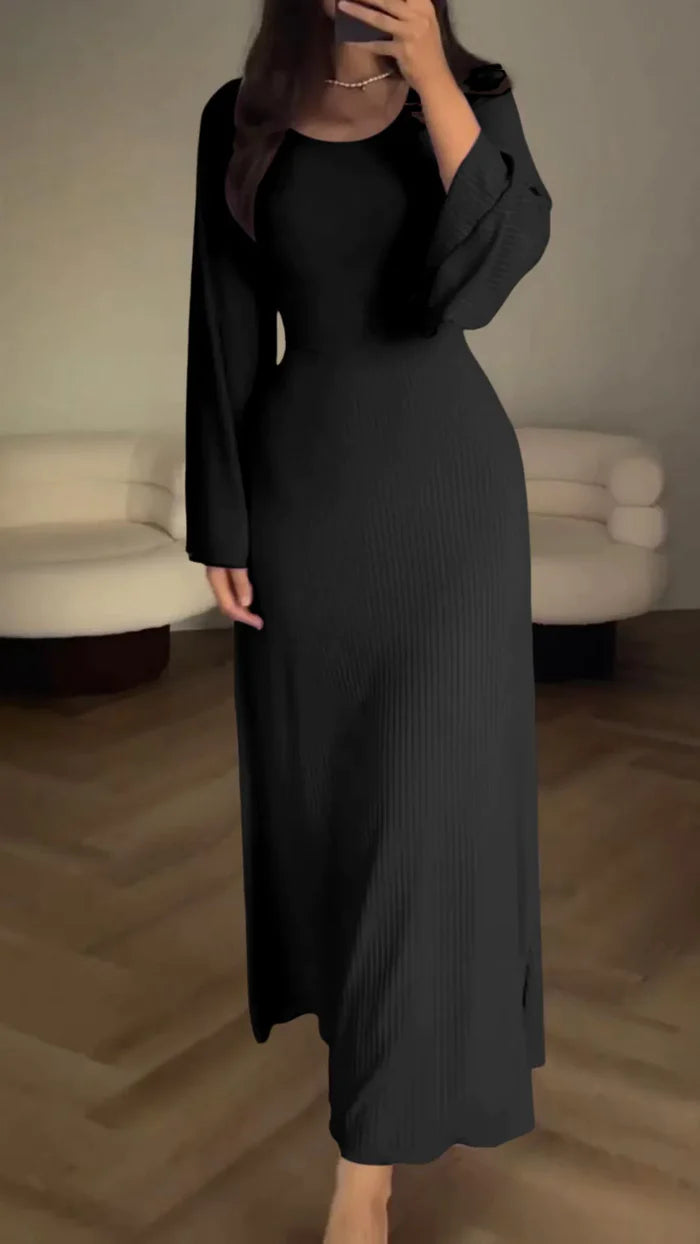 Eleganza - Flattering rib knit dress sundayaffairs Eleganza - Flattering rib knit dress sundayaffairs