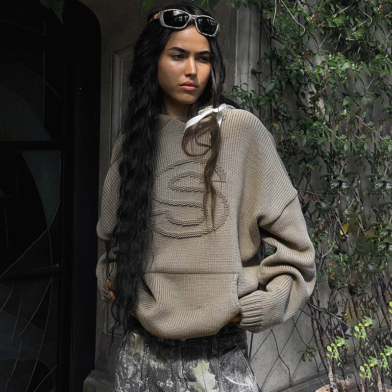 Embossed knitted hoodie