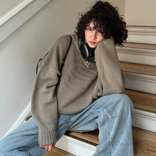 Embossed knitted hoodie