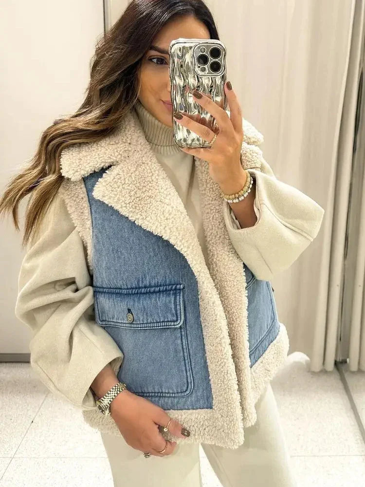 Katarina - Fleece and denim vest