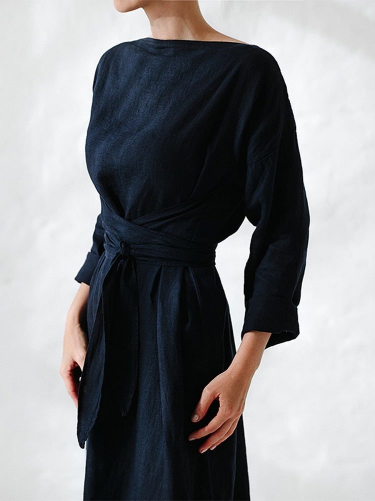Amal - Cotton linen maxi dress with wrap detail