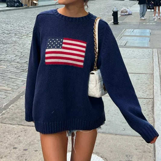 America - Vintage style knitted round neck jumper
