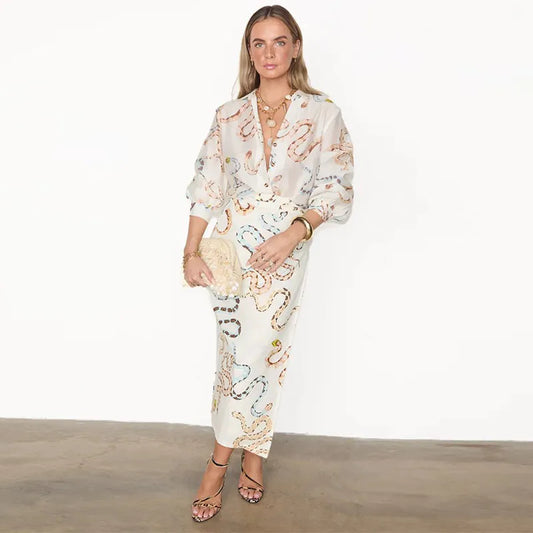 Debra - Snake printed two piece set with skirt