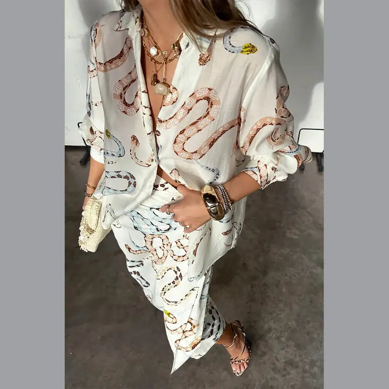 Debra - Snake printed two piece set with skirt