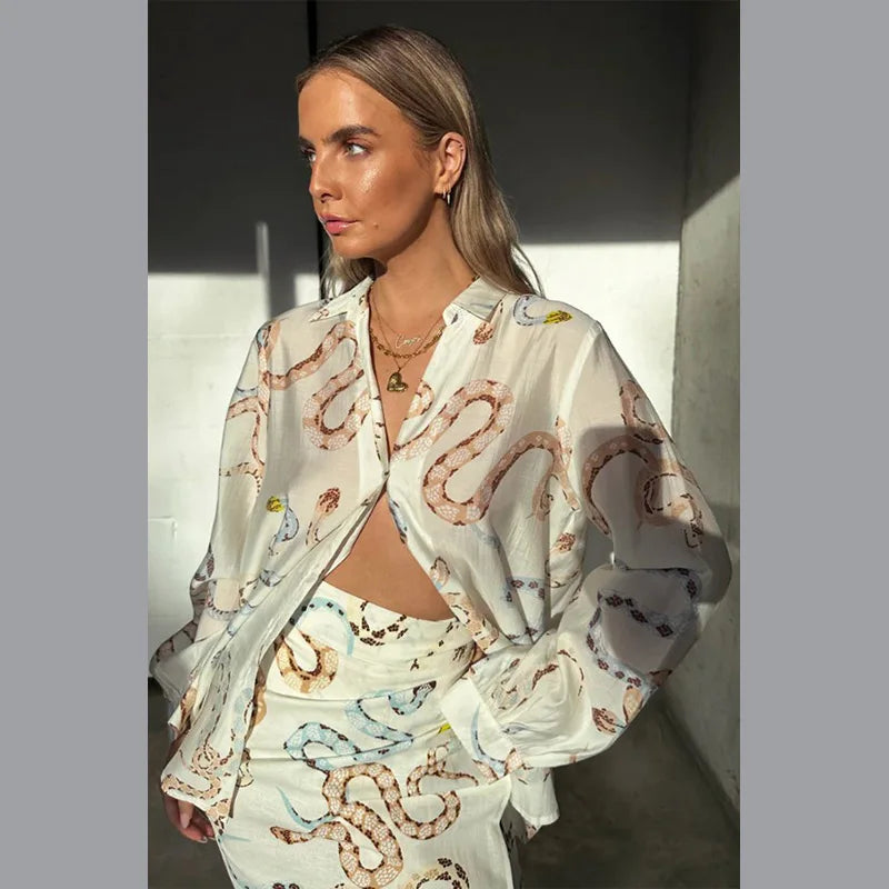 Debra - Snake printed two piece set with skirt