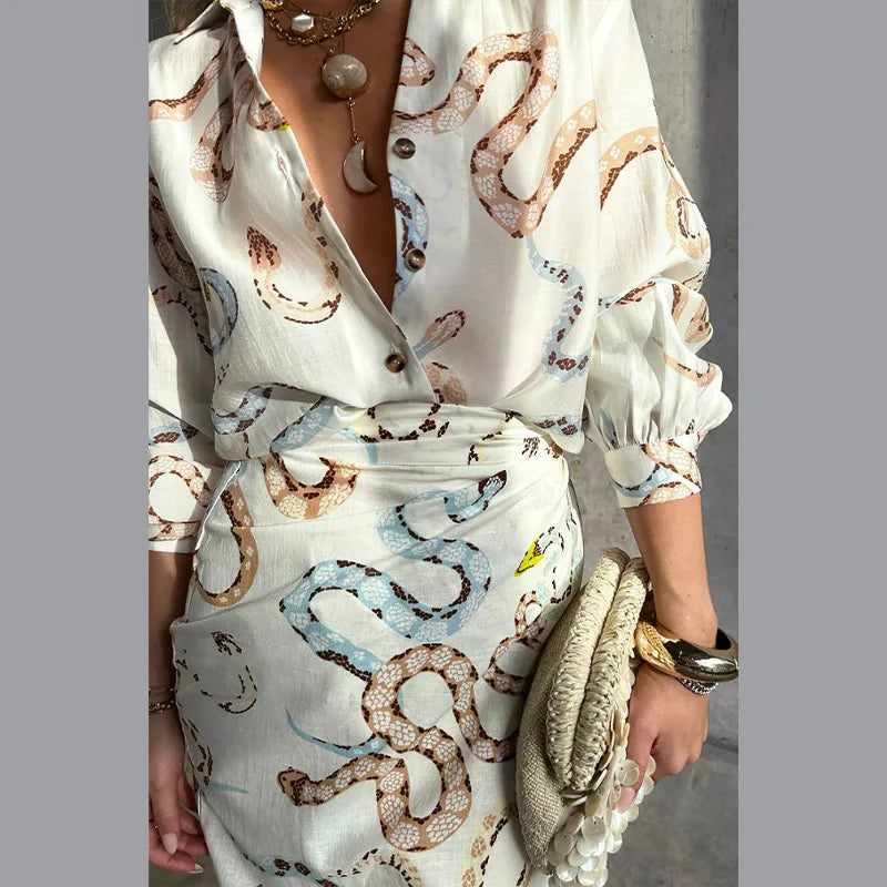 Debra - Snake printed two piece set with skirt