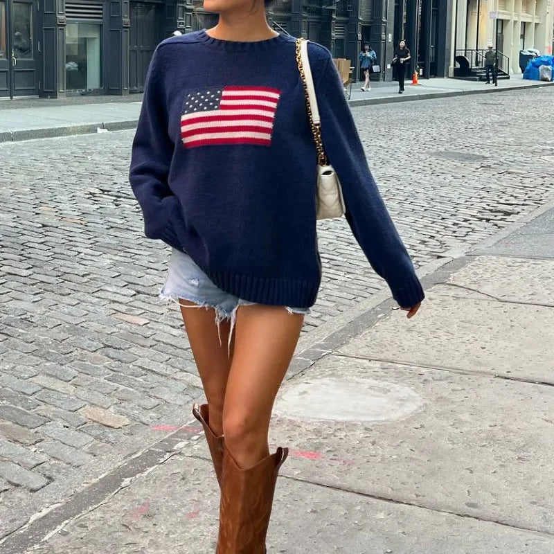 America - Vintage style knitted round neck jumper