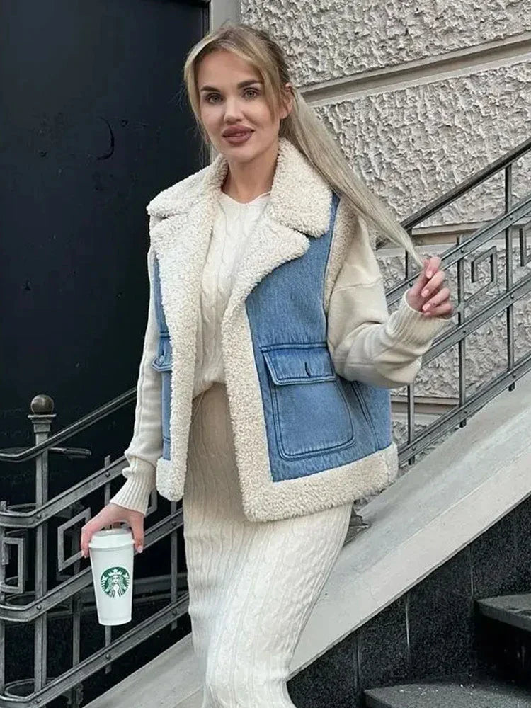 Katarina - Fleece and denim vest