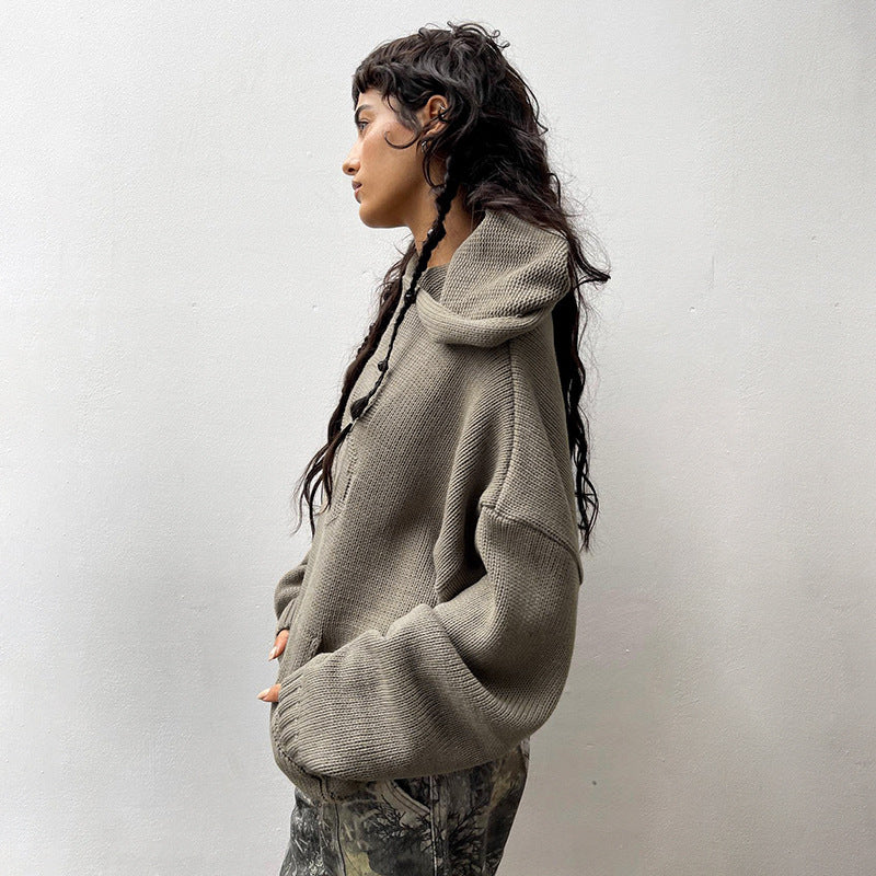 Embossed knitted hoodie