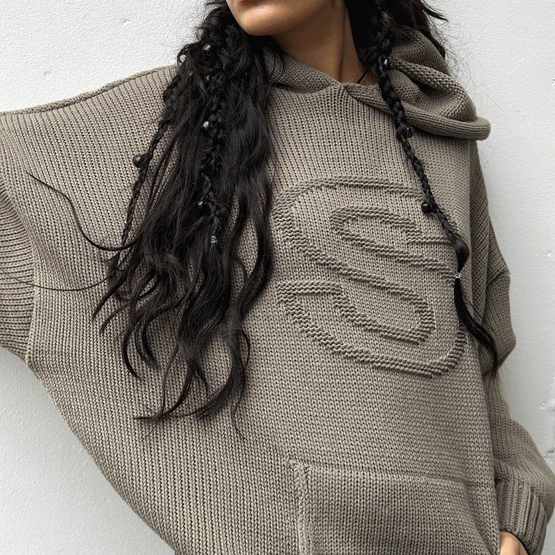 Embossed knitted hoodie
