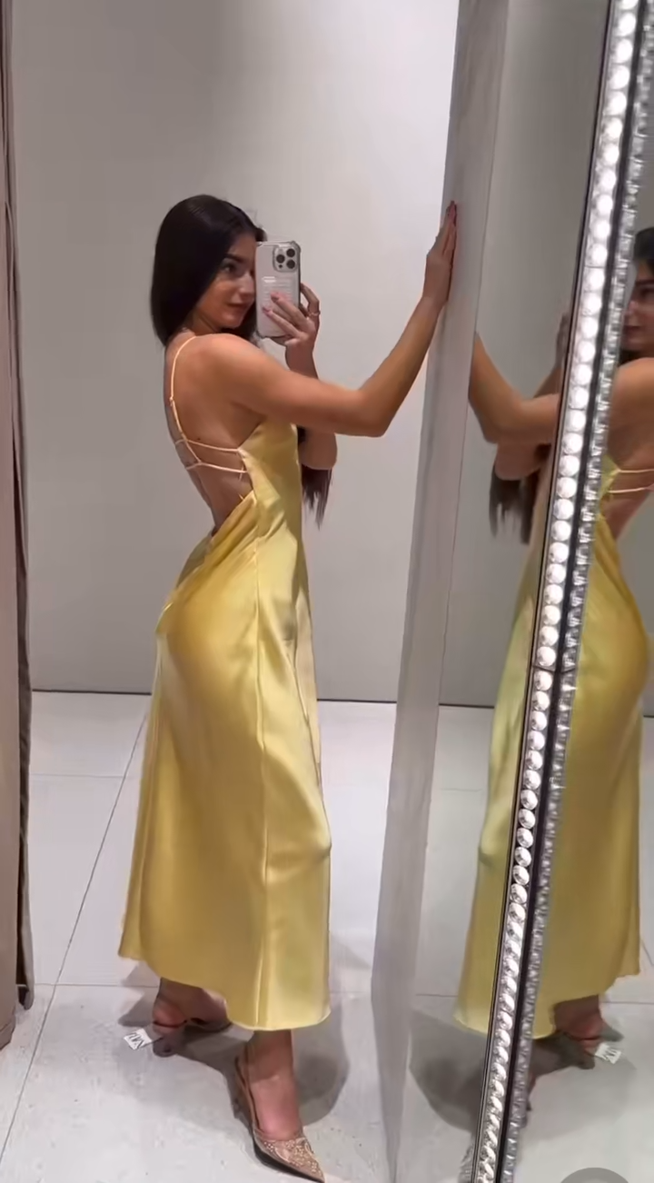 Naomi - Satin silk open back dress