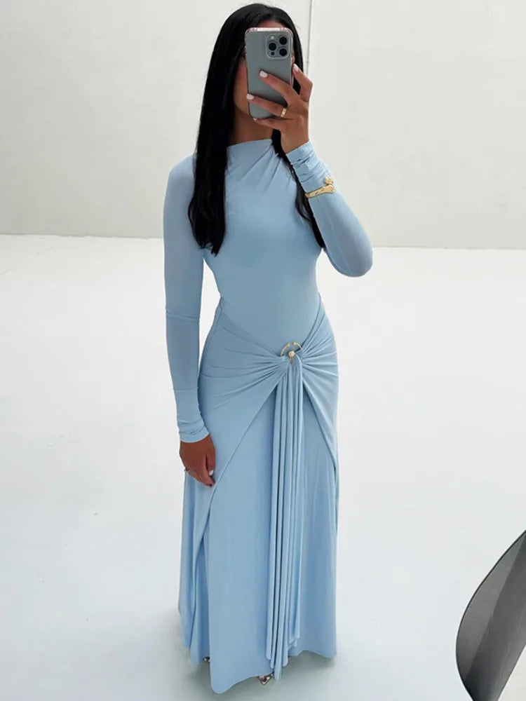 Nima - Long sleeve dress with belt detail