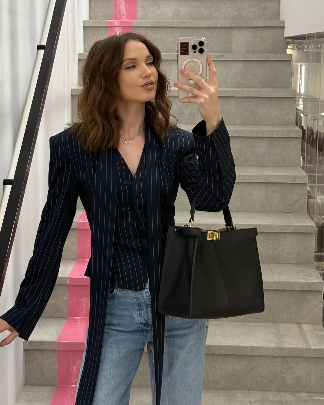 Irina - V-neck blazer jacket with slim scarf