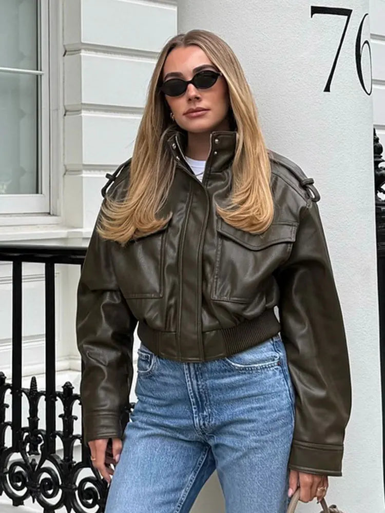 Selene - Faux leather zipper jacket