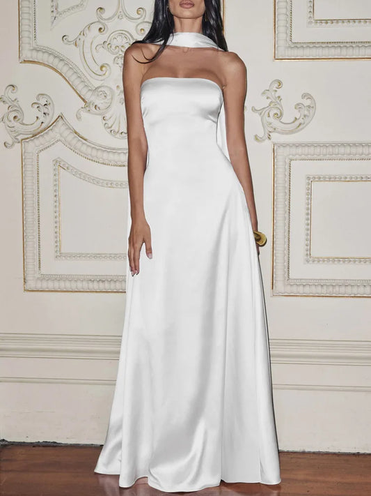 Noor - Satin silk strapless A-line dress