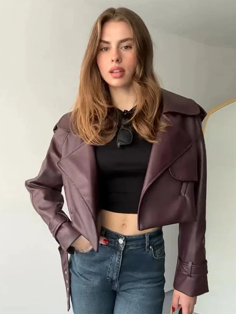 Rina - Burgundy faux leather jacket