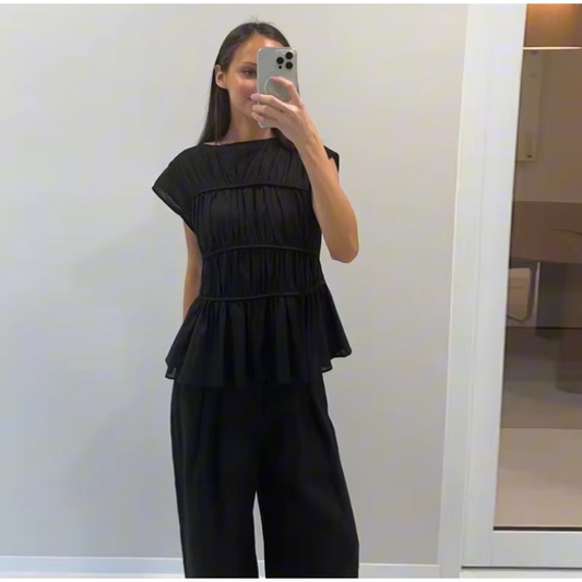Yara - Cotton blend pleated top and trouser
