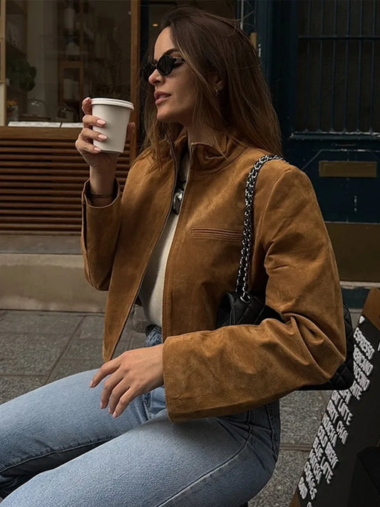 Olivia - Suede style zipper jacket