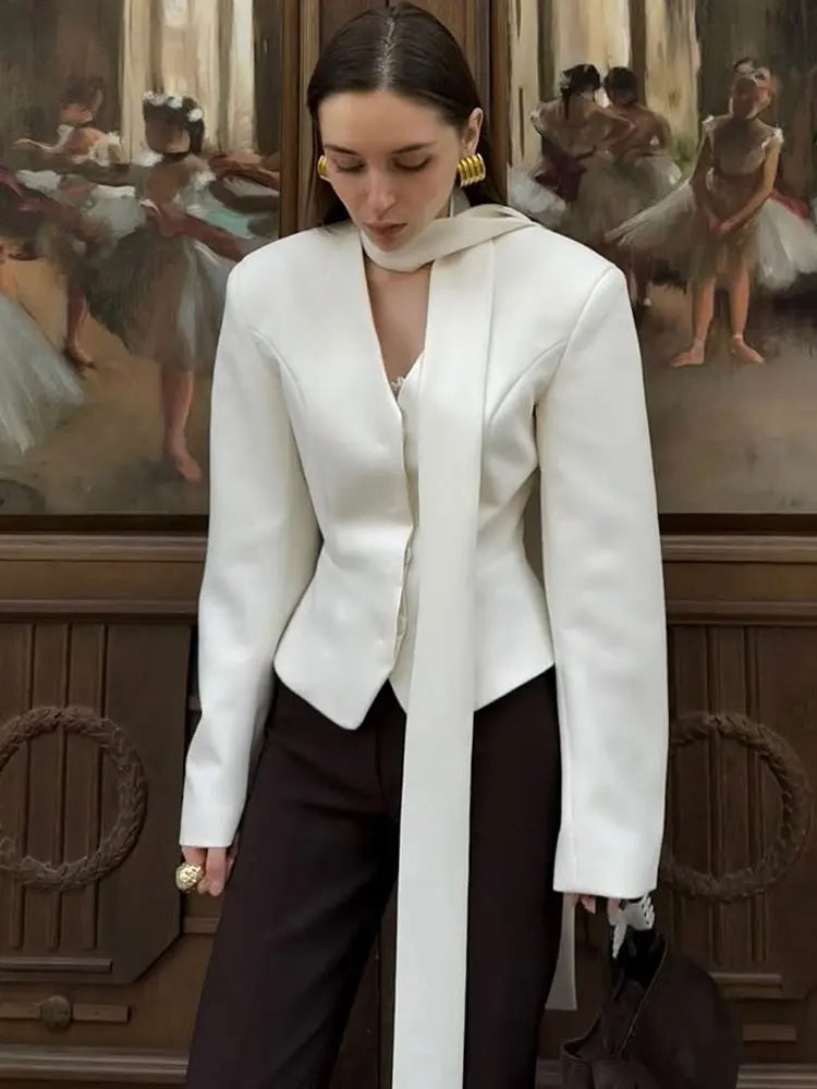 Irina - V-neck blazer jacket with slim scarf