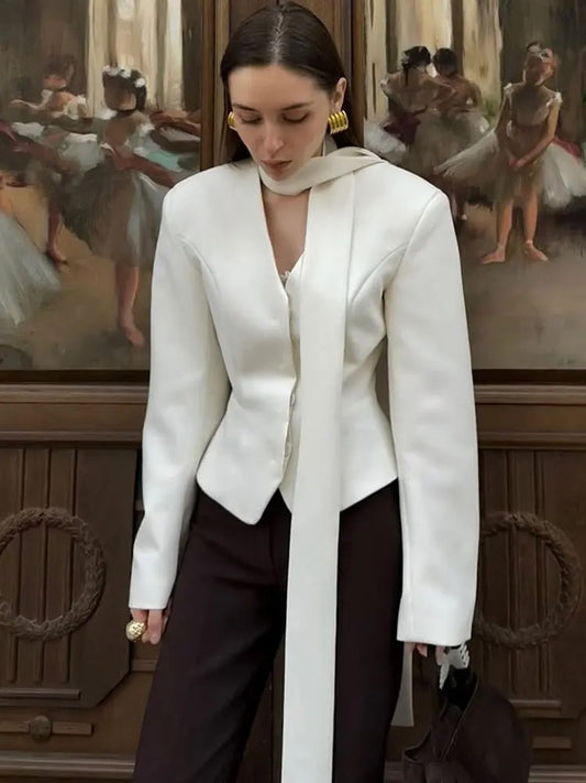 Irina - V-neck blazer jacket with slim scarf