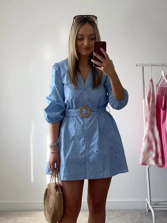 Katie - Cotton mini dress with belt