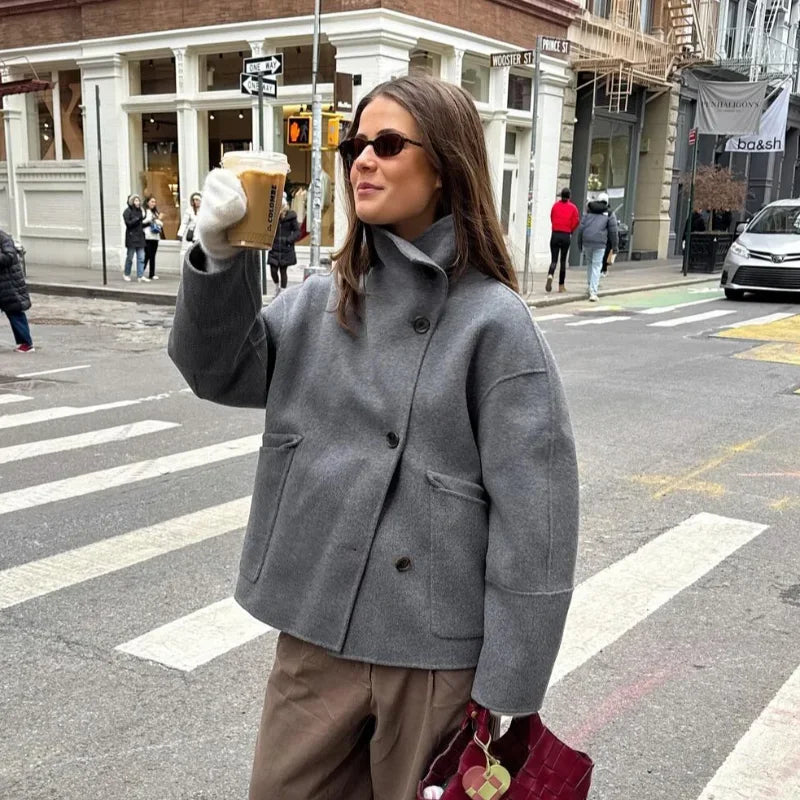 Evie - Wool blend coat with high collar