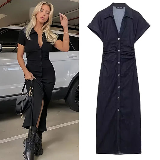 Rhoswen - Figure flattering denim dress