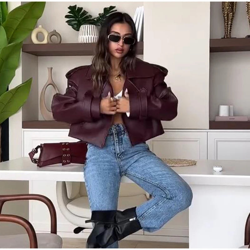 Rina - Burgundy faux leather jacket