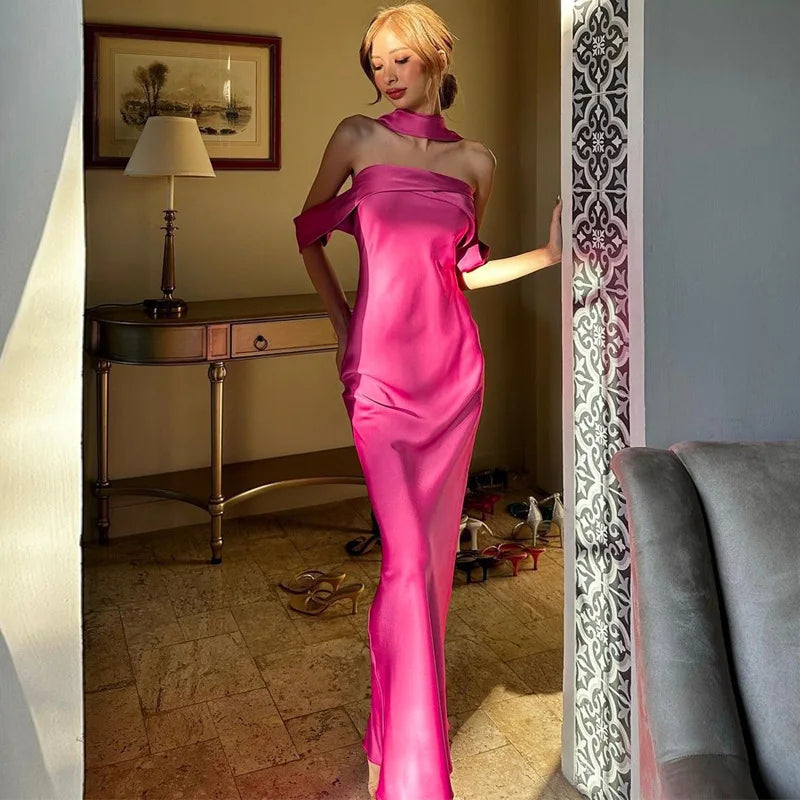 Esme - Satin silk off shoulder dress