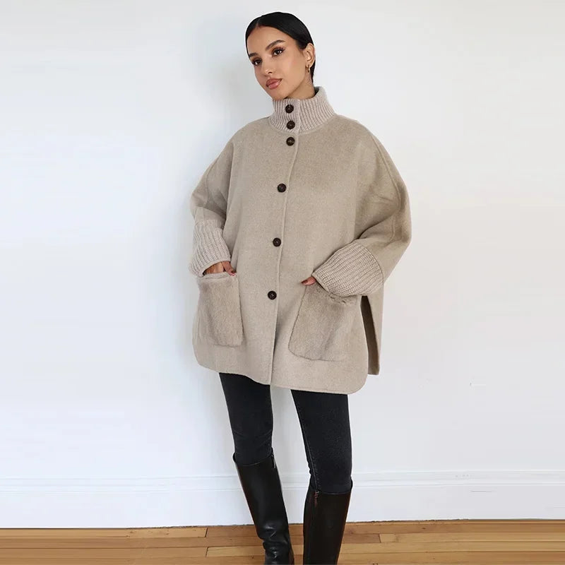 Lara - Wool blend jacket with fur pockets