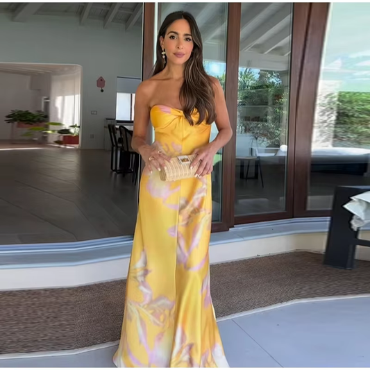 Chrishell - Elegant satin silk strapless dress