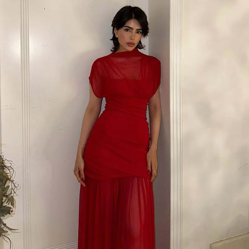 Kinsley - Sleeveless mesh draped dress