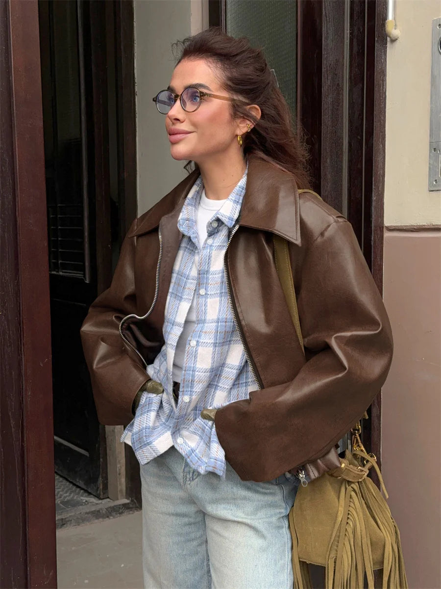 Anya - Faux leather zipper jacket