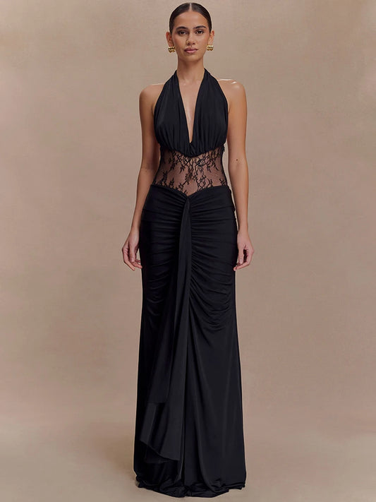 Celina - Dress with plunging neckline and lace detailing