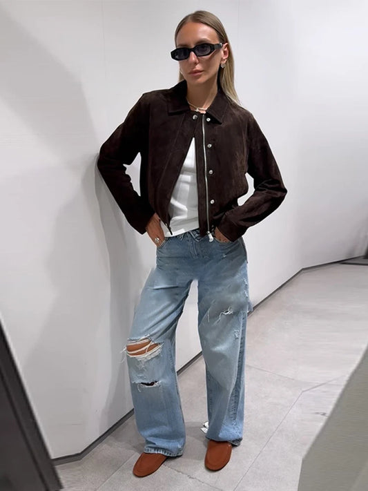 Harper - Suede style zipper jacket