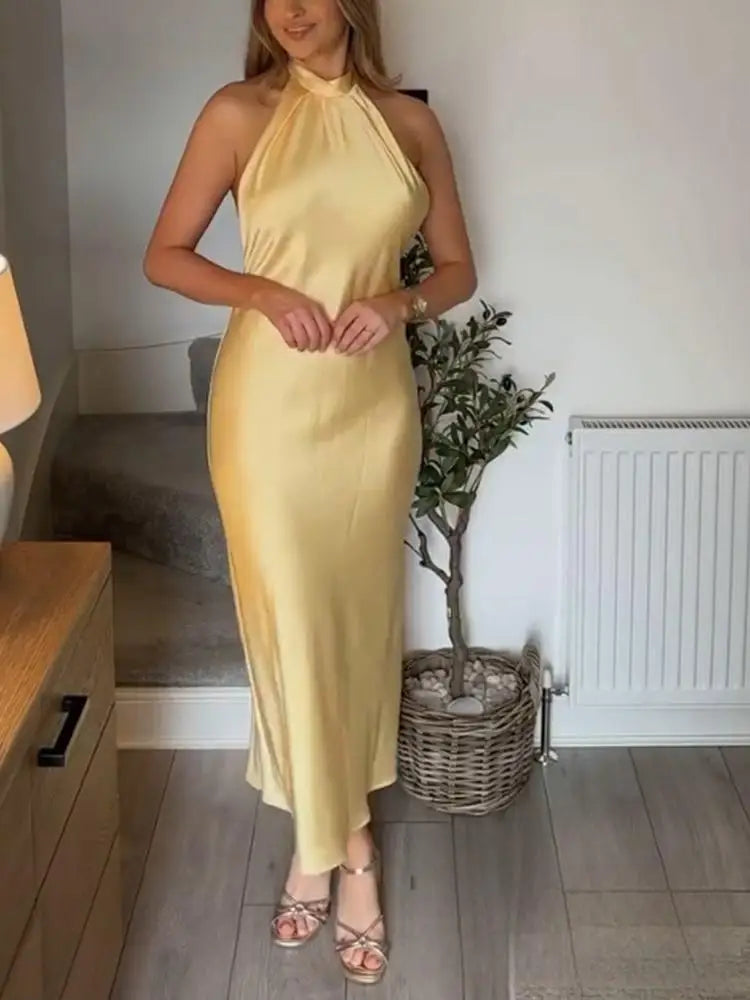 Delia - Satin silk halterneck dress