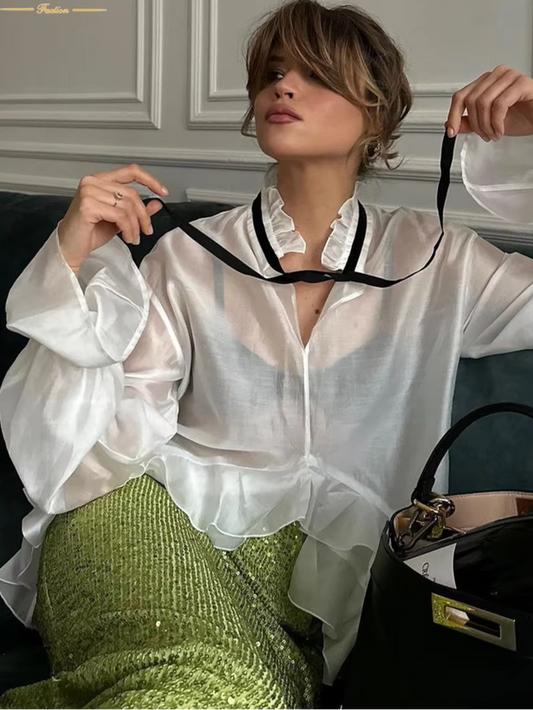 Wilma - Elegant chiffon blouse with ruffles