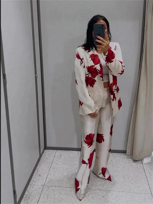 Zadie - Elegant satin silk set with print