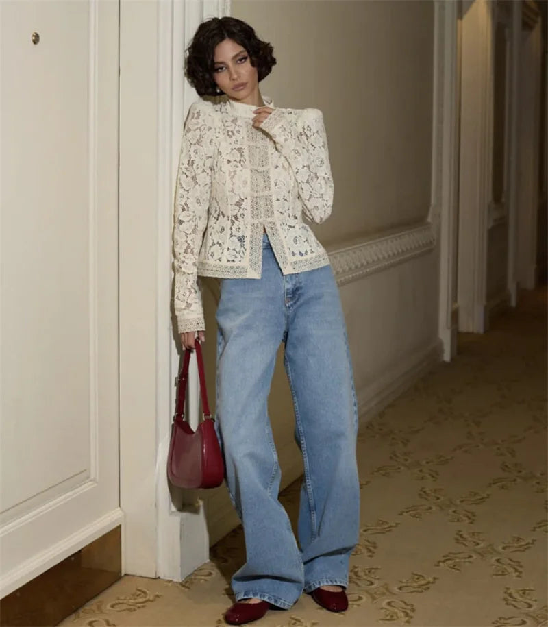 Liana - Lace shirt jacket with shoulder padding