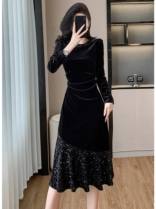 Abigail - Velvet and shimmer midi dress