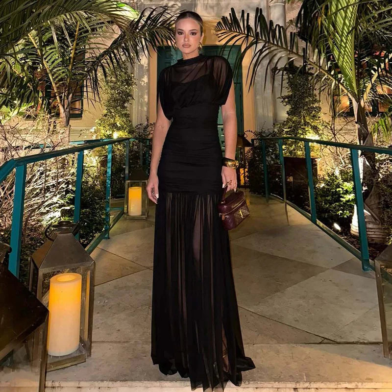 Kinsley - Sleeveless mesh draped dress