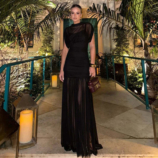 Kinsley - Sleeveless mesh draped dress