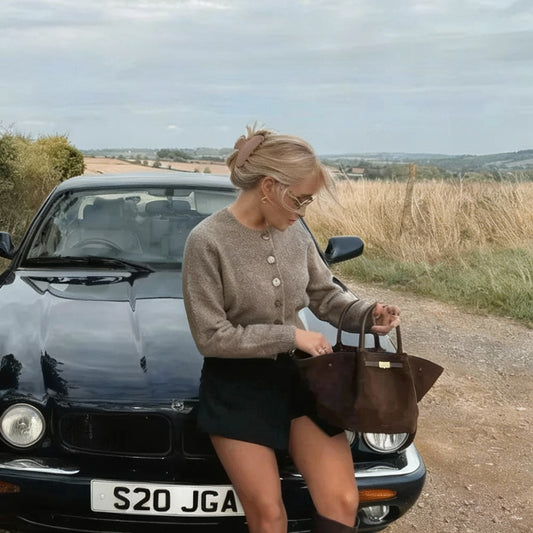 Peyton - Greige knitted cardigan