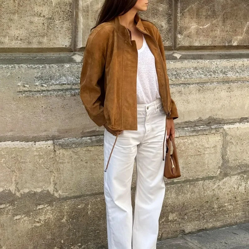 Sage - Oversized suede style jacket