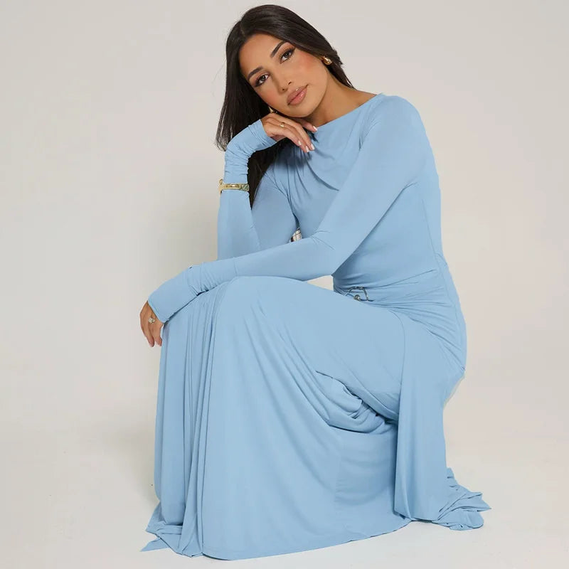 Nima - Long sleeve dress with belt detail