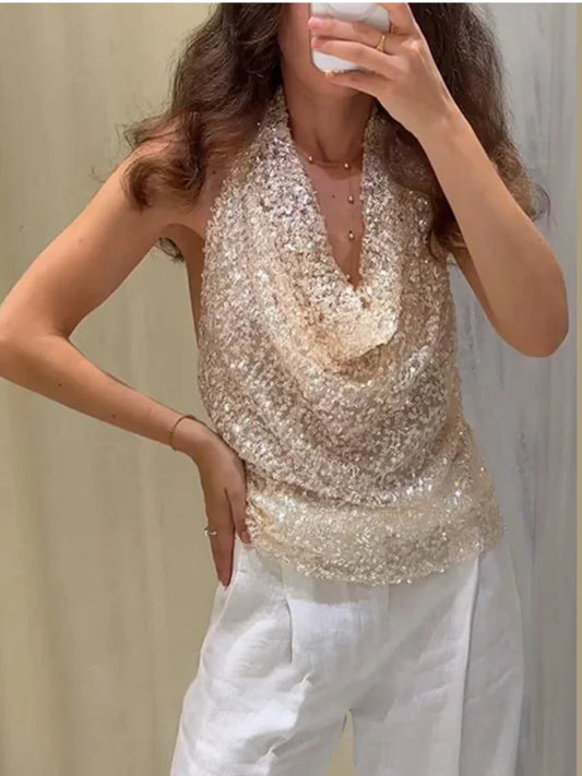 Amina - Sequin halterneck top