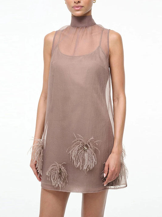 Maelys - Sleevless mini dress with feather detail