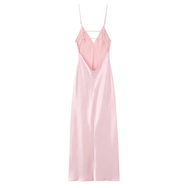 Naomi - Satin silk open back dress