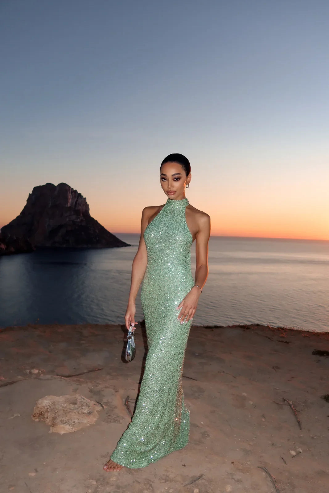 Sena - Sequin halter neck dress